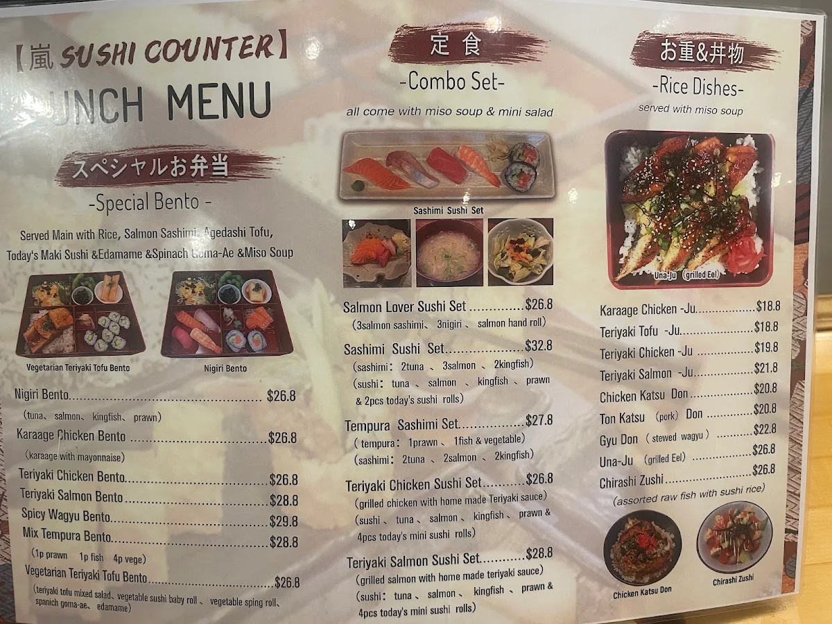 Menu, Arashi Sushi Counter