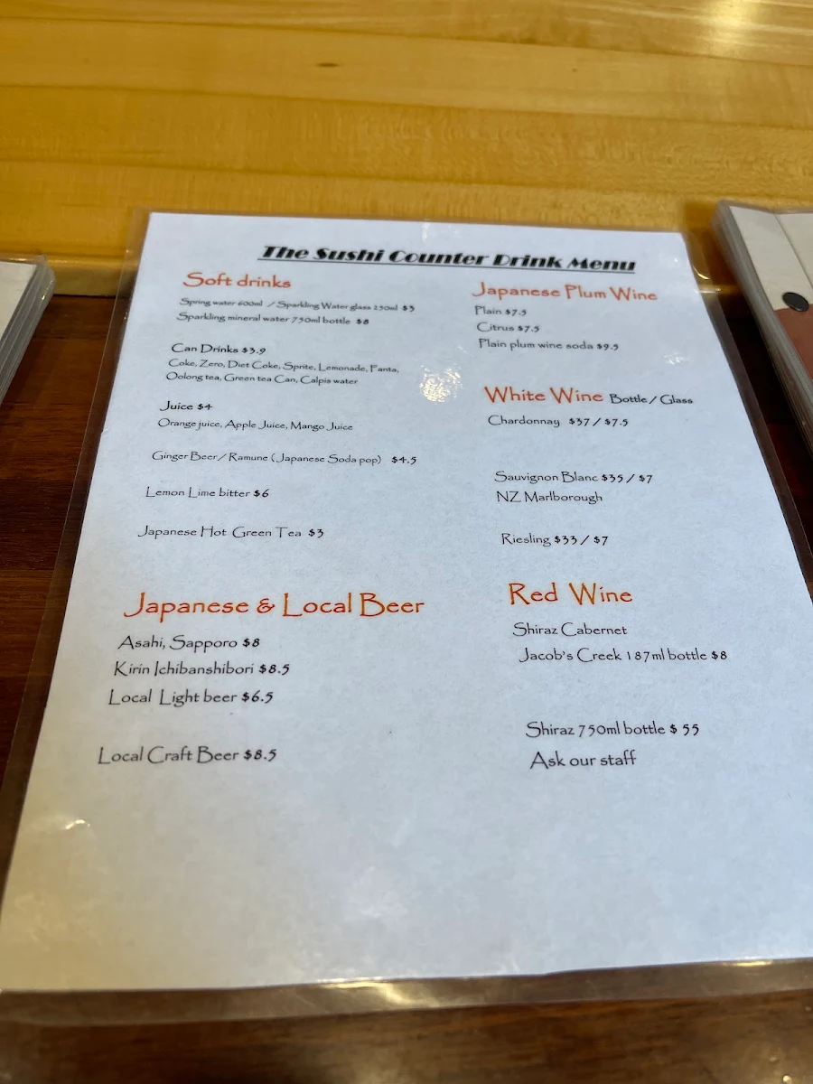 Menu, Arashi Sushi Counter