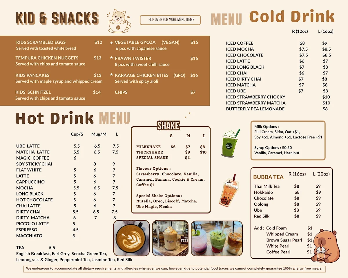 Menu, Kado Cafe