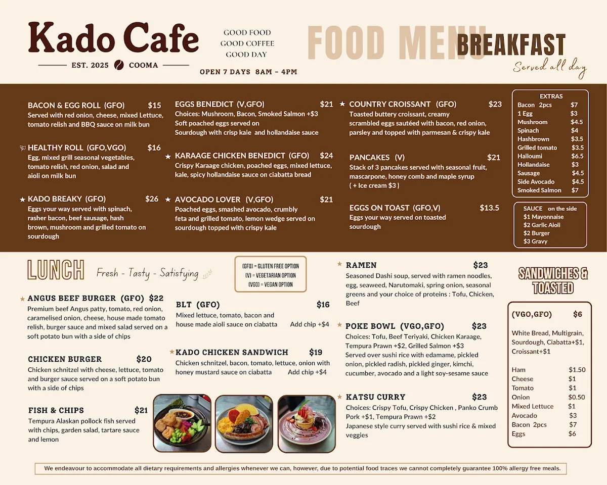 Menu, Kado Cafe