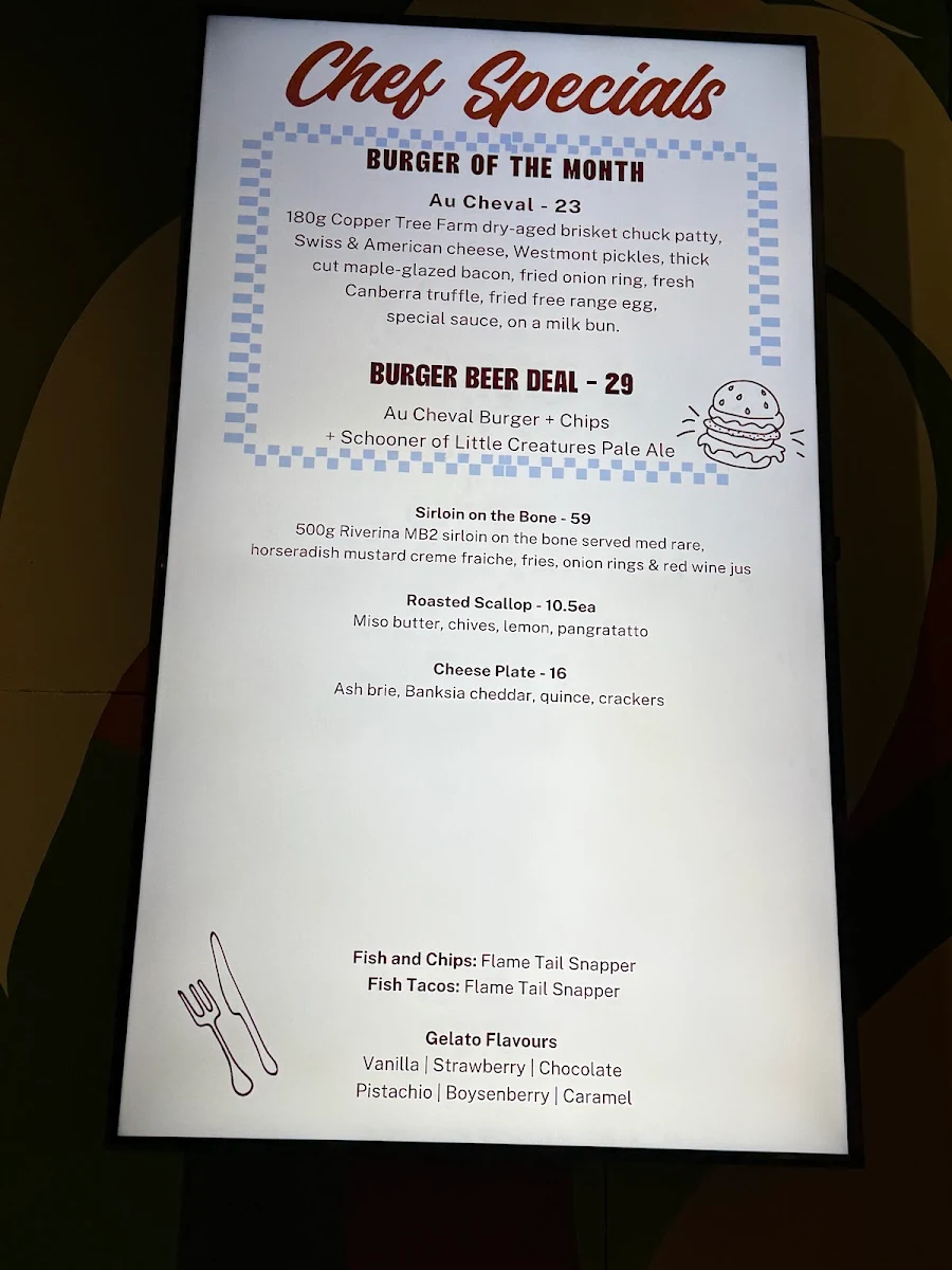 Menu, Dee Why Hotel