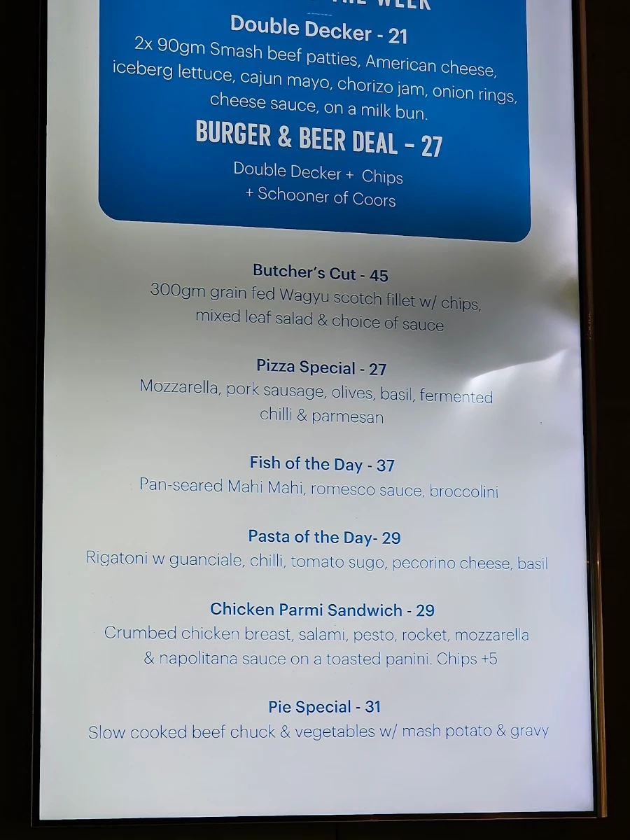 Menu, Dee Why Hotel
