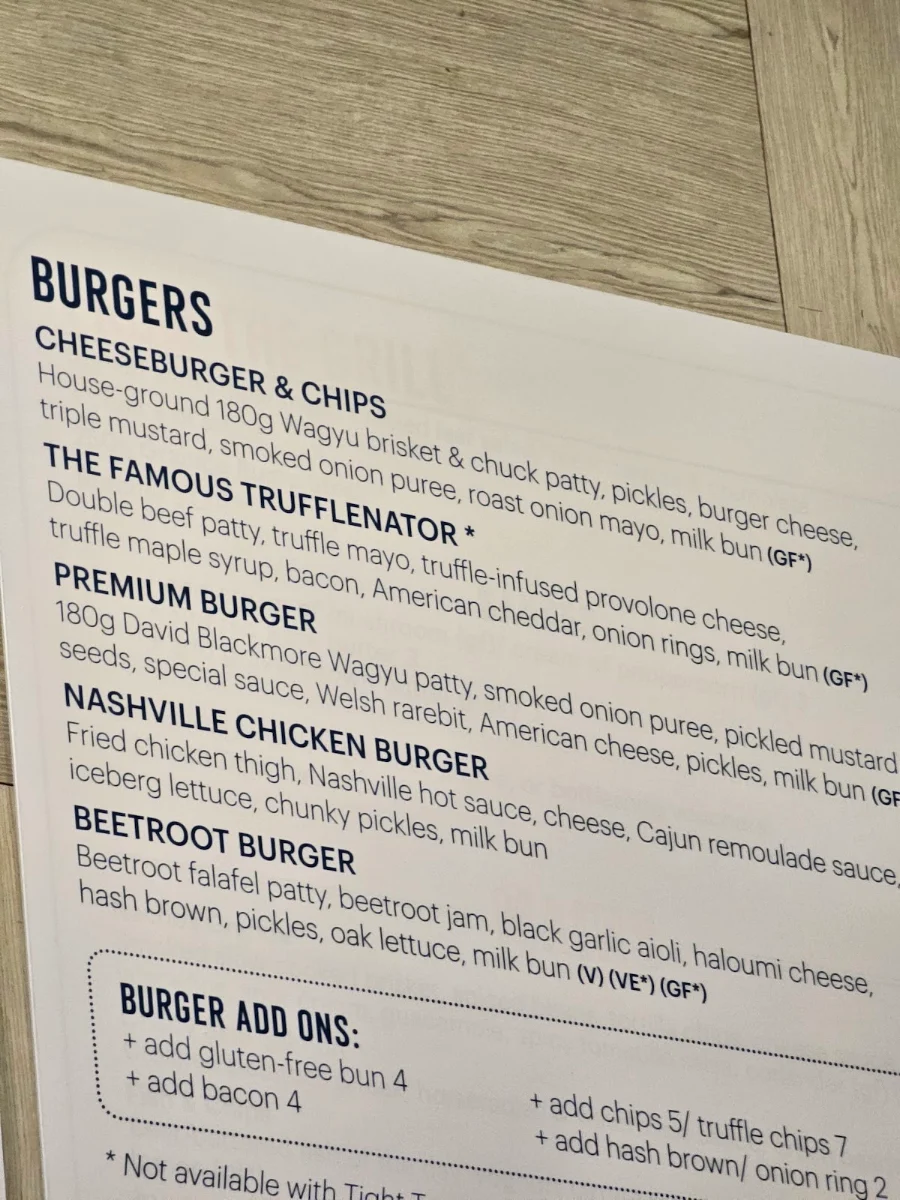 Menu, Dee Why Hotel