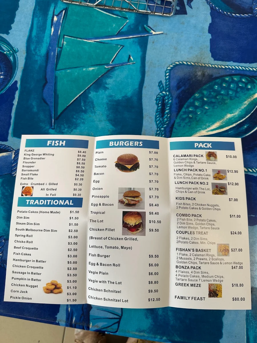 Menu, Beaconsfield Fish n Chips