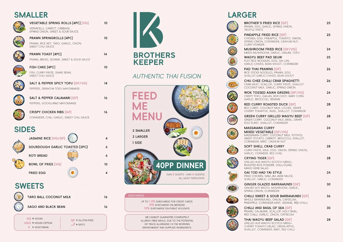 Menu, Brothers Keeper Cafe