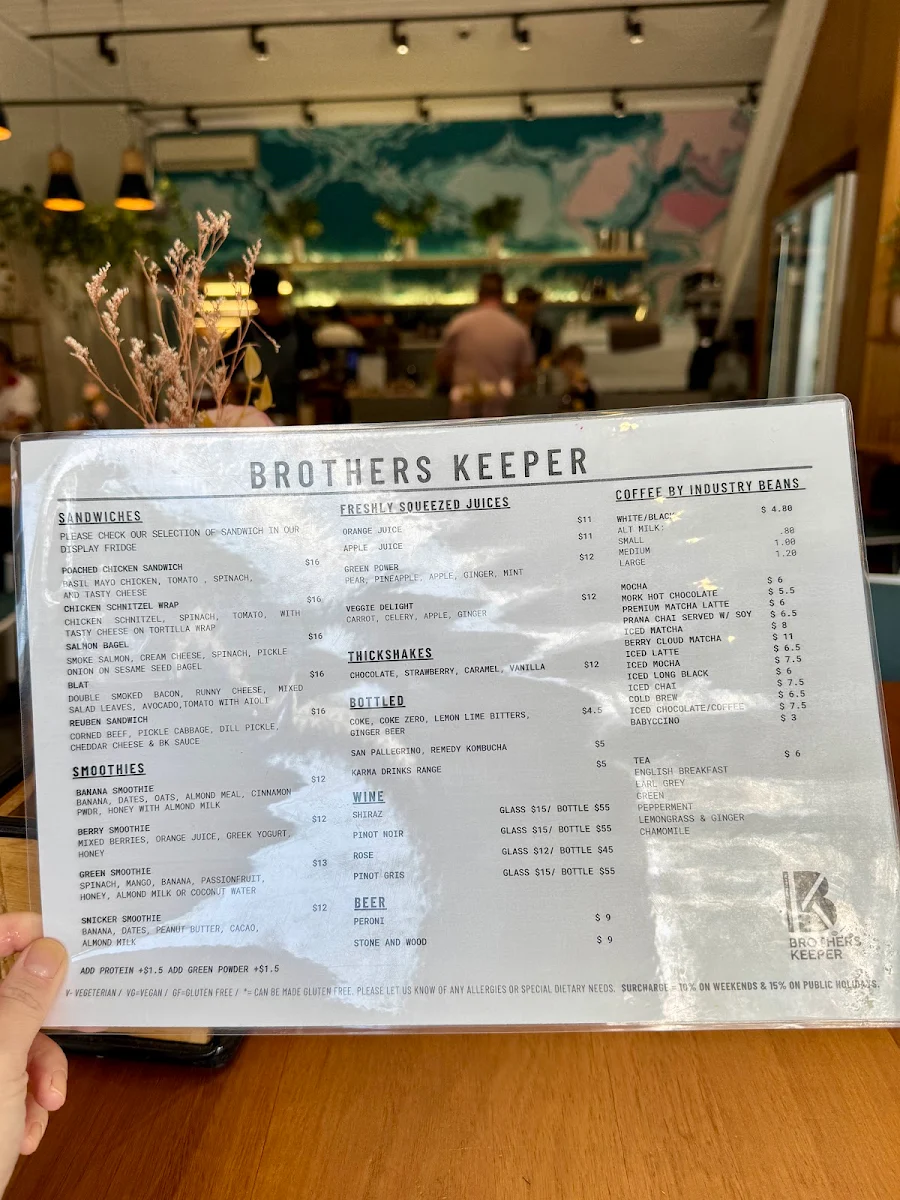 Menu, Brothers Keeper Cafe