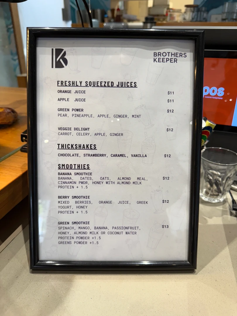 Menu, Brothers Keeper Cafe