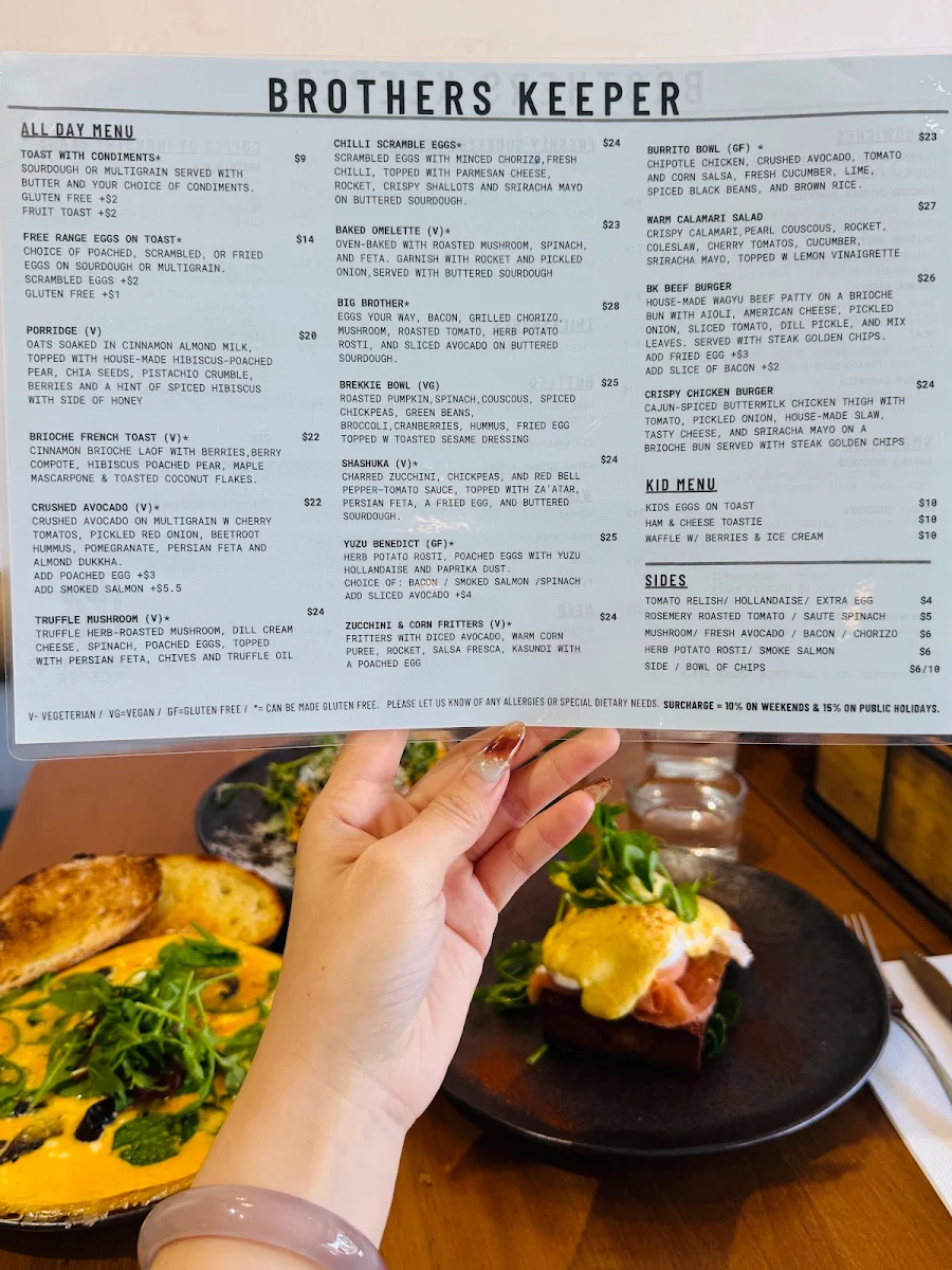 Menu, Brothers Keeper Cafe