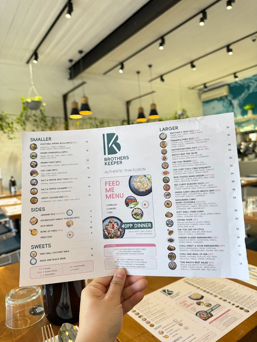 Menu, Brothers Keeper Cafe