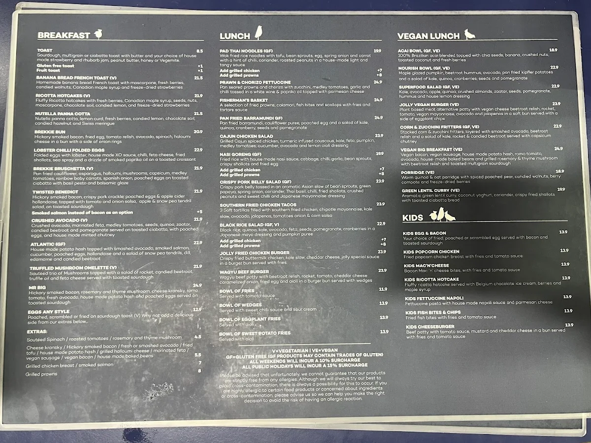 Menu, The Jolly Miller (Gisborne)