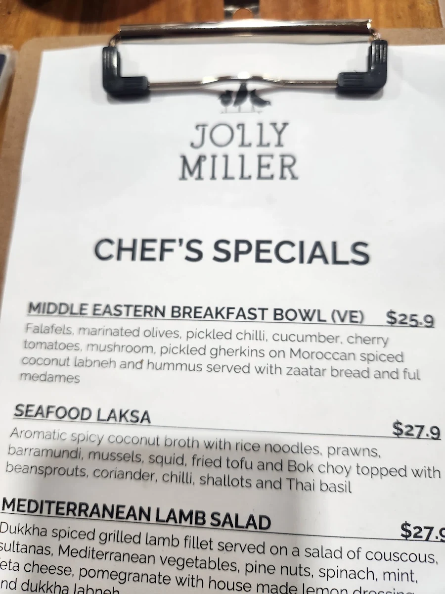 Menu, The Jolly Miller (Gisborne)