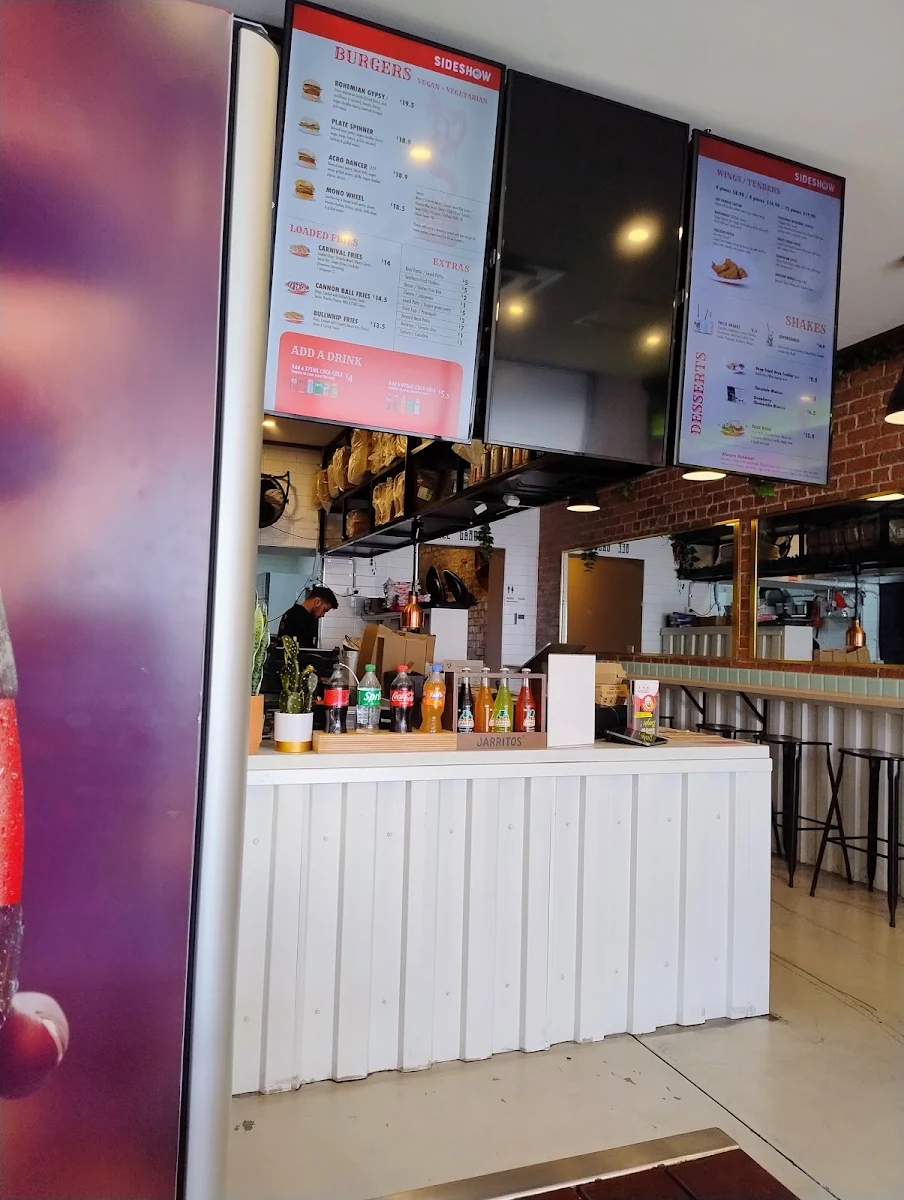 Menu, Sideshow Burgers Seddon