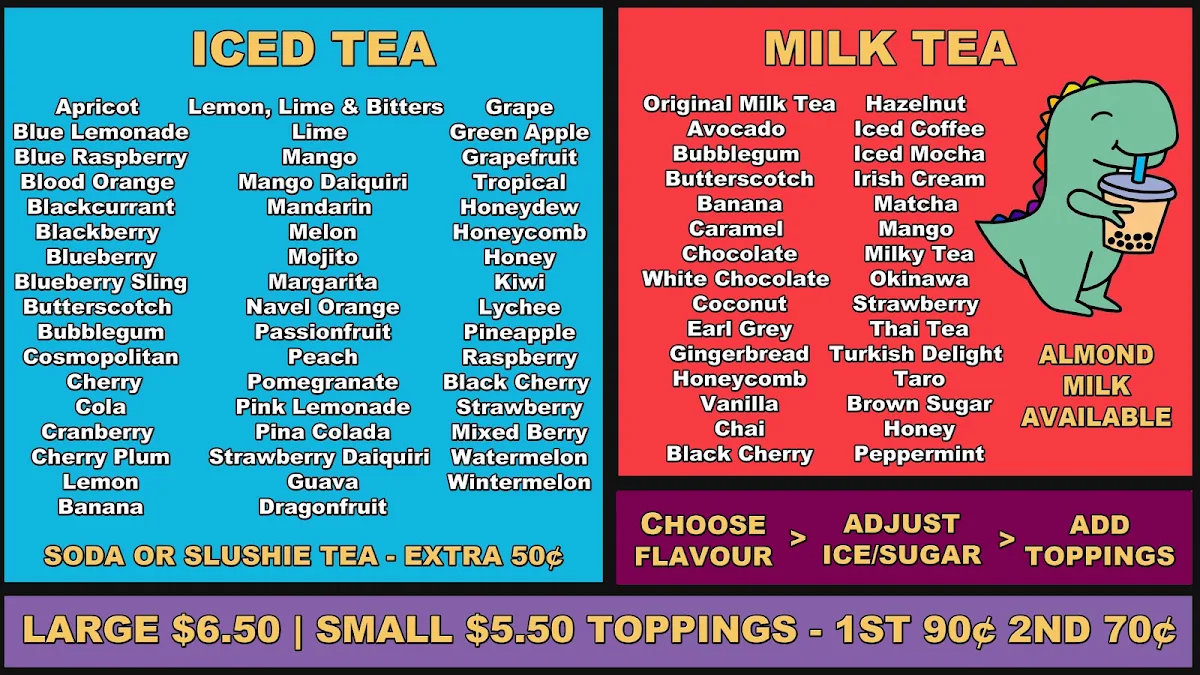 Menu, modern boba