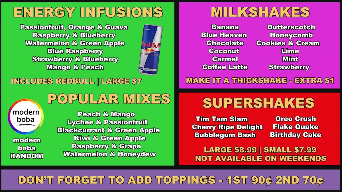Menu, modern boba