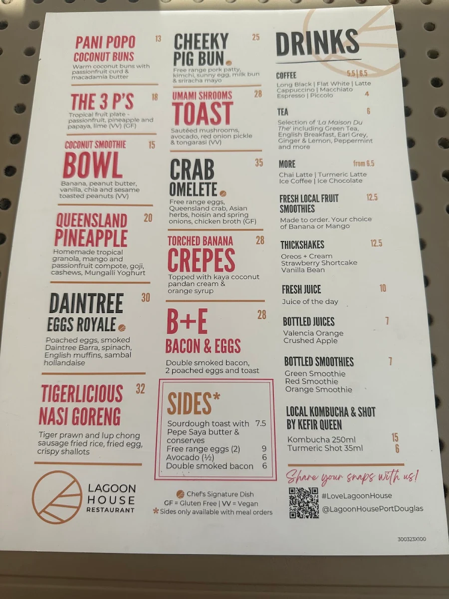 Menu, Lagoon House Restaurant