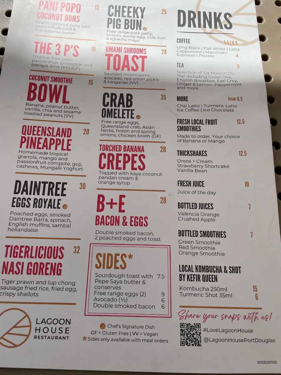 Menu, Lagoon House Restaurant