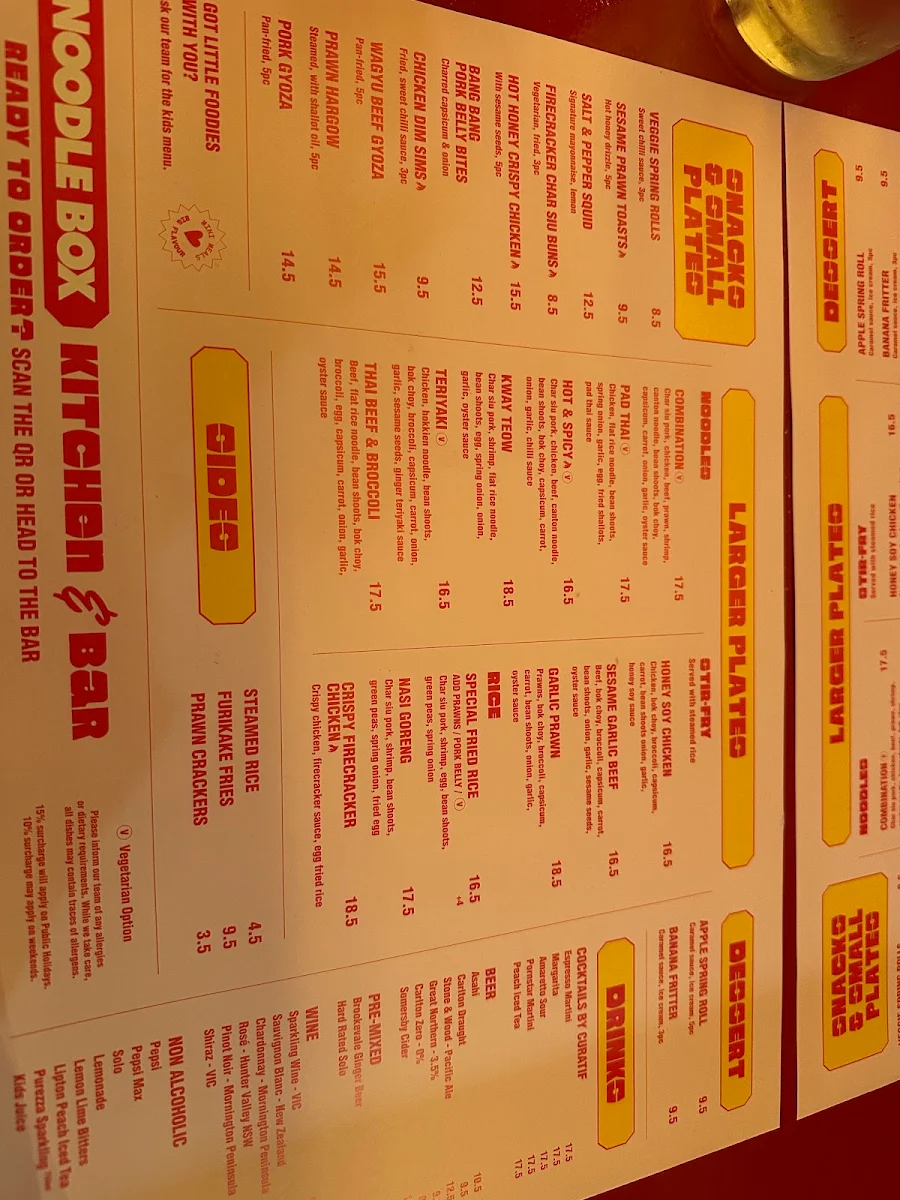 Menu, Noodle Box - Kitchen & Bar