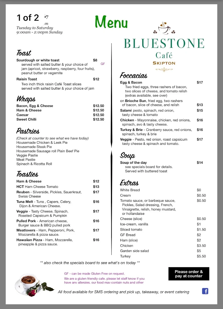 Menu, Bluestone Cafe Skipton