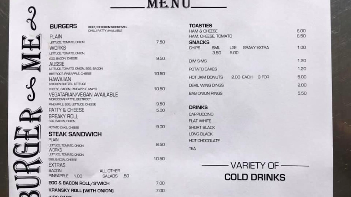 Menu, Burger Me Seymour