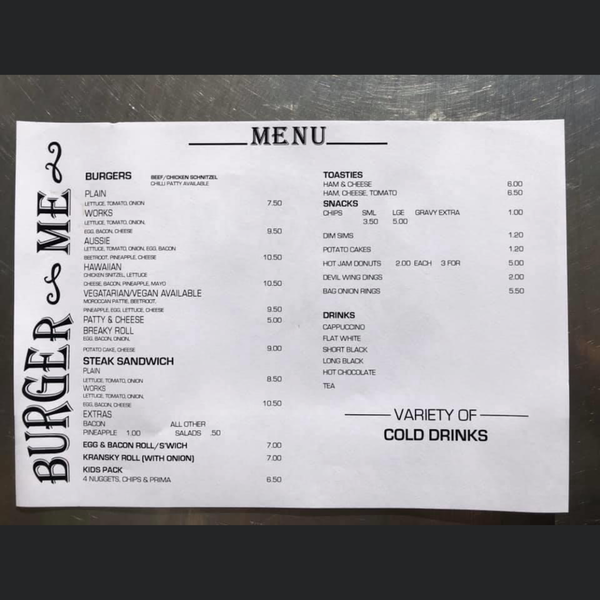 Menu, Burger Me Seymour