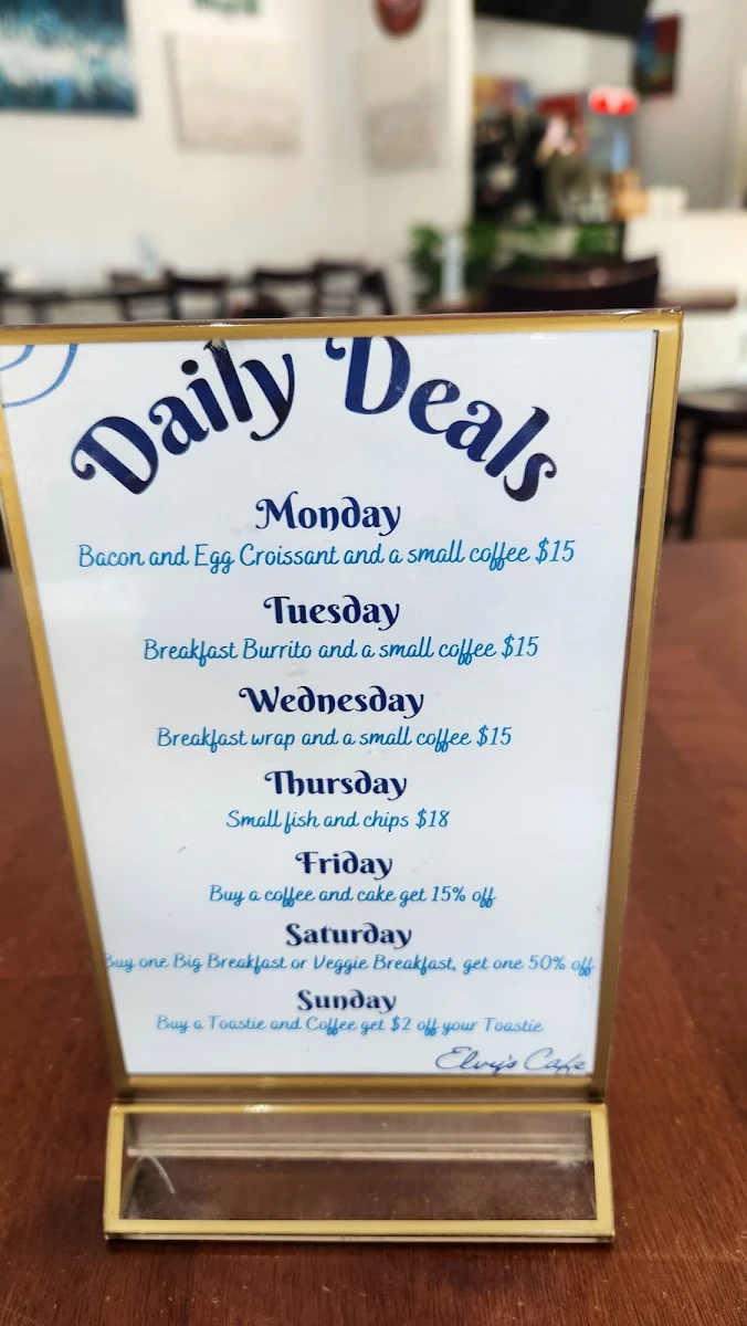 Menu, Elvy's Cafe