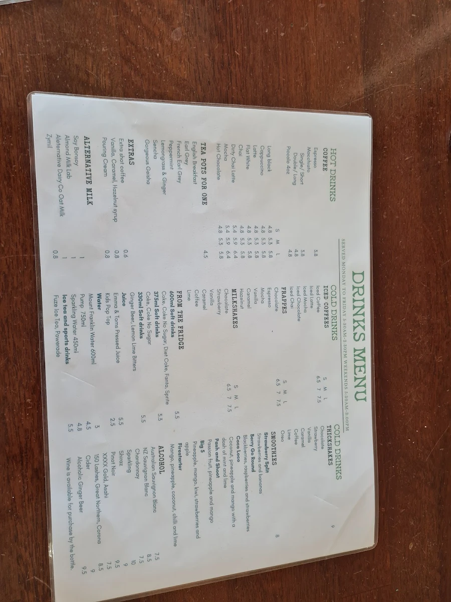 Menu, Elvy's Cafe