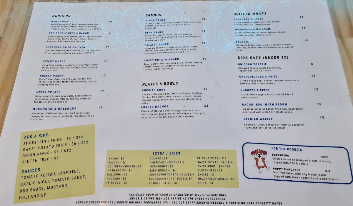 Menu, Golly Gosh!