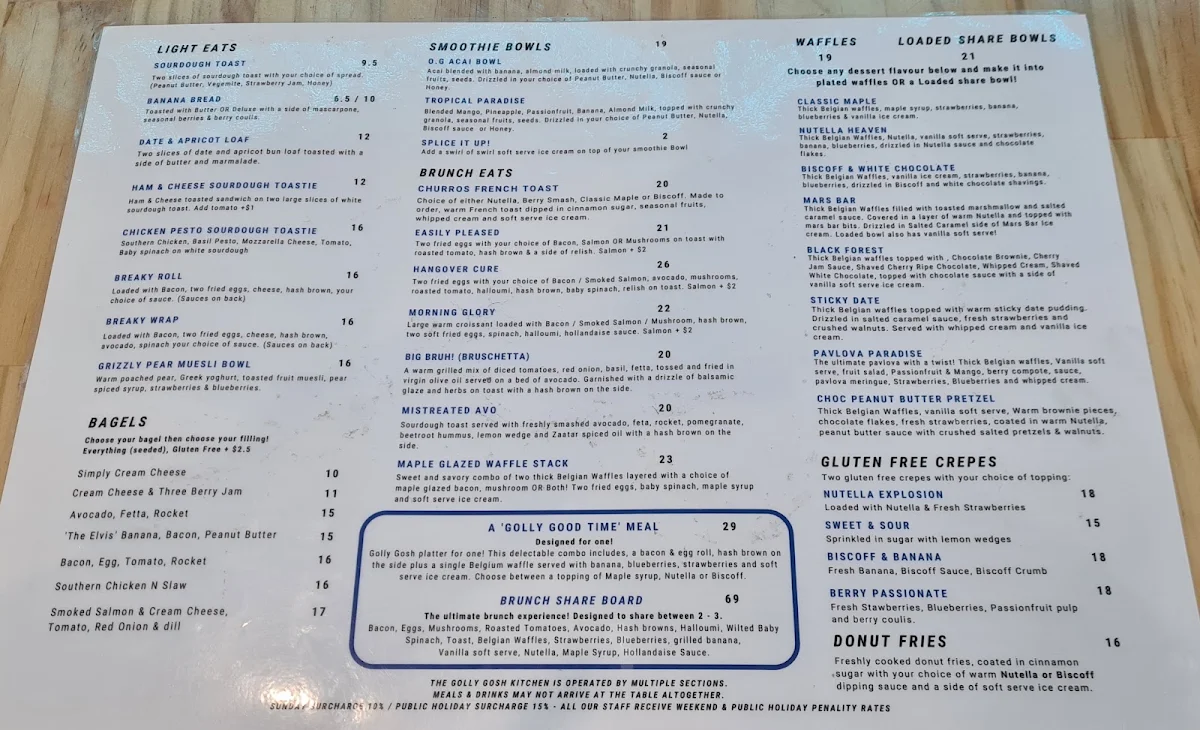 Menu, Golly Gosh!