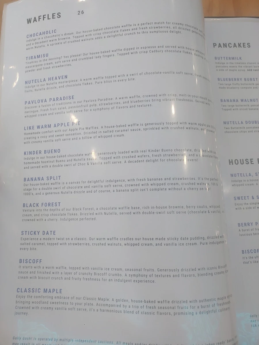 Menu, Golly Gosh!
