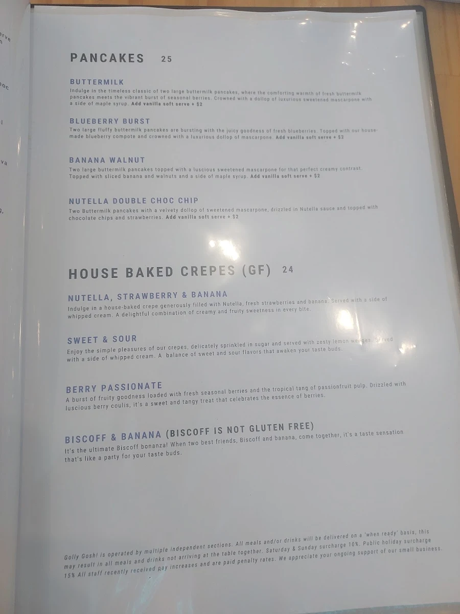 Menu, Golly Gosh!