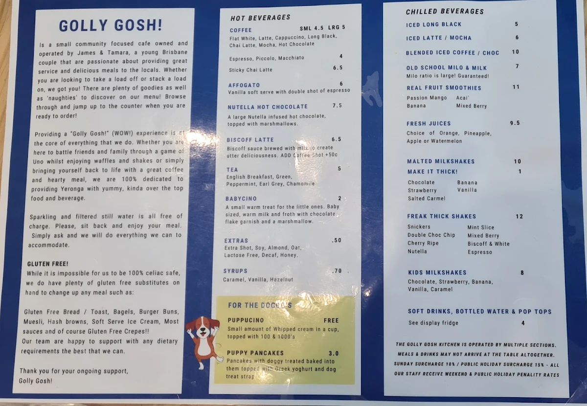 Menu, Golly Gosh!