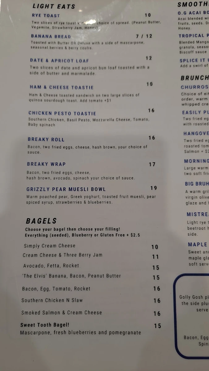 Menu, Golly Gosh!