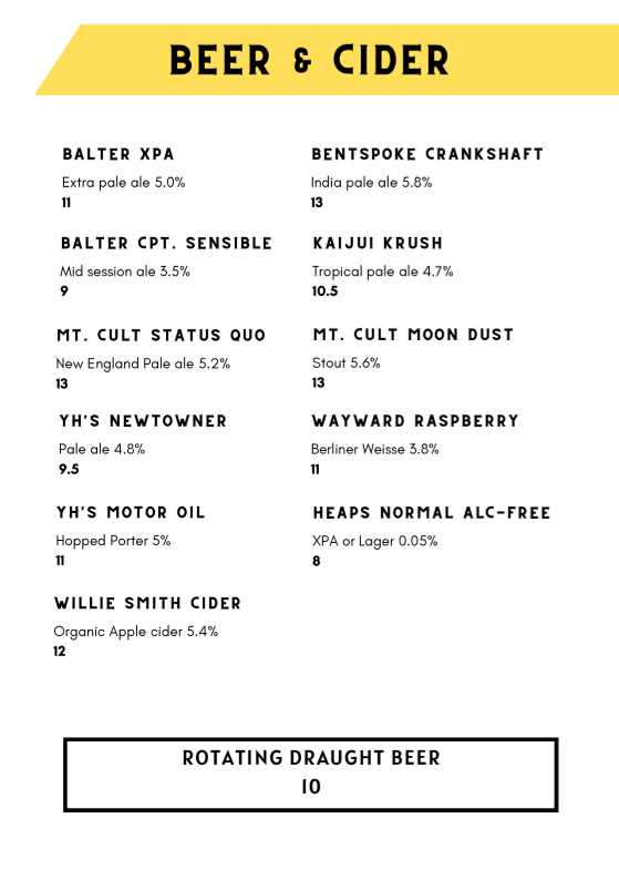 Menu, Coal & Cedar