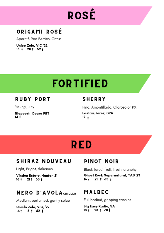 Menu, Coal & Cedar
