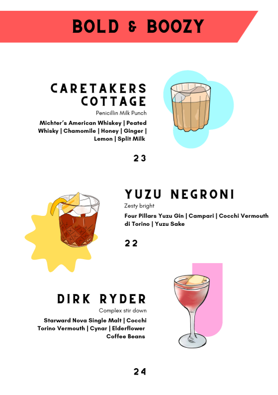 Menu, Coal & Cedar