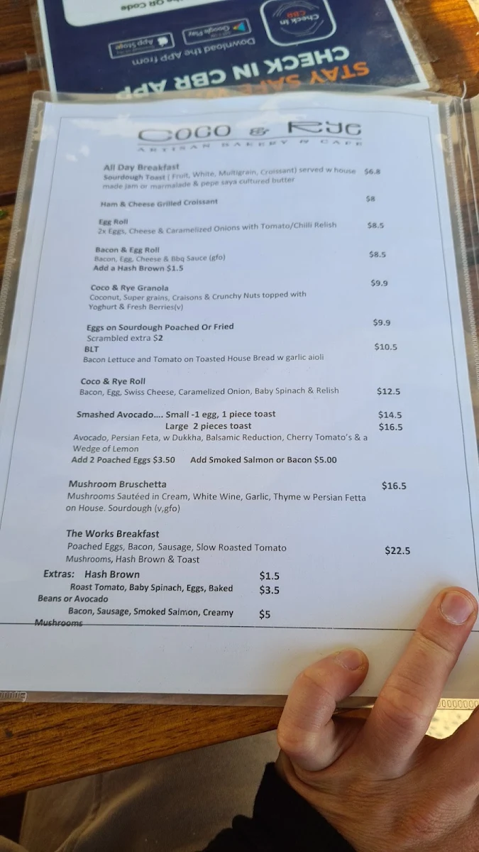 Menu, Coco & Rye Artisan Bakery & Café