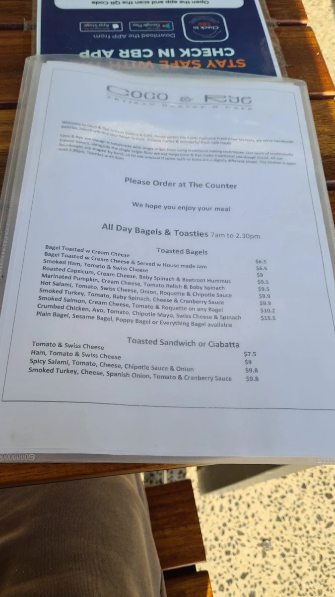 Menu, Coco & Rye Artisan Bakery & Café