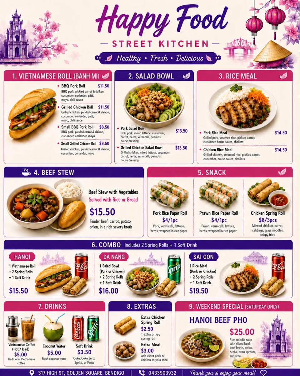 Menu, Happy food street kitchen