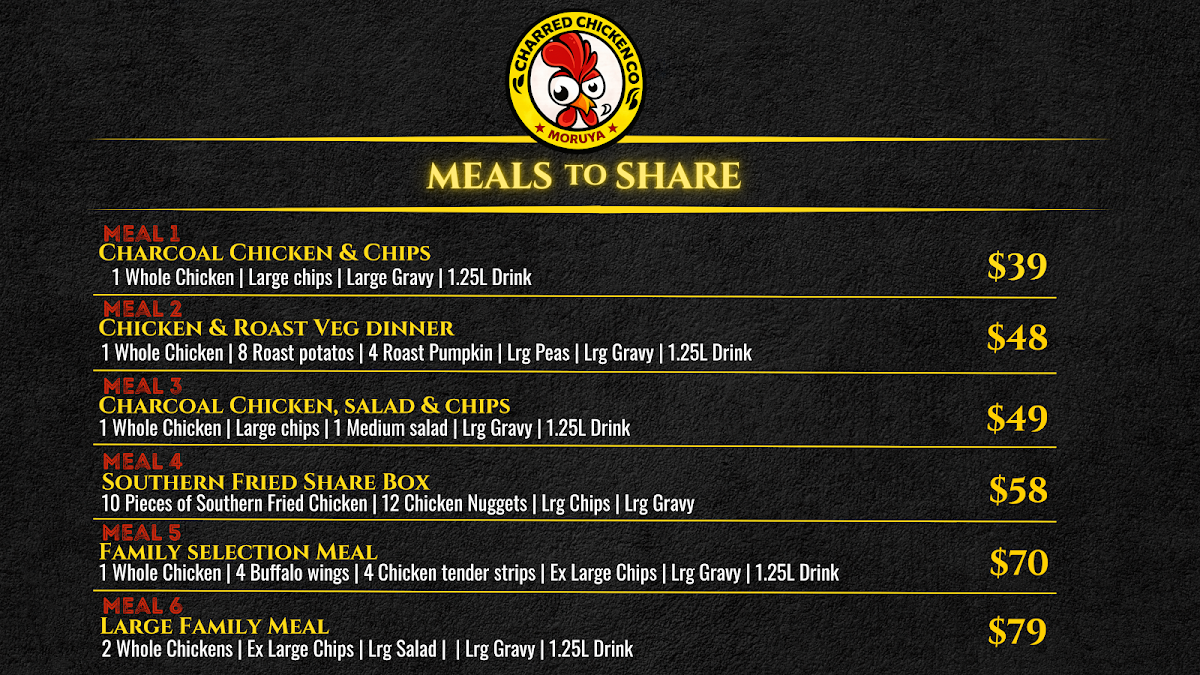 Menu, Charred Chicken Co