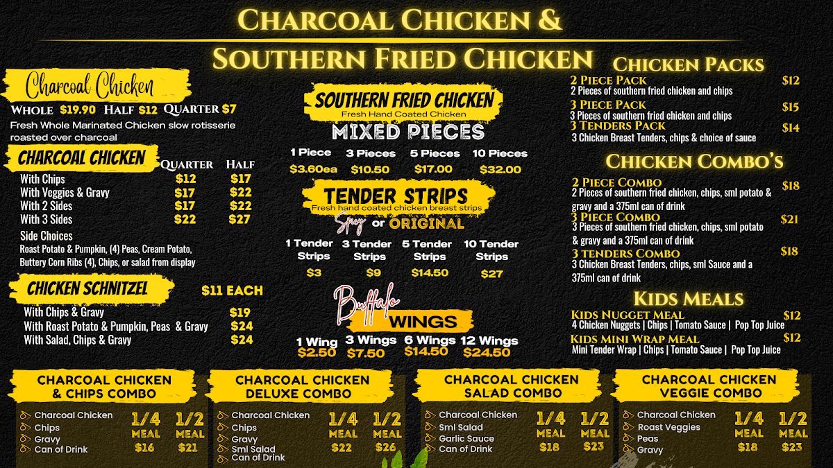 Menu, Charred Chicken Co