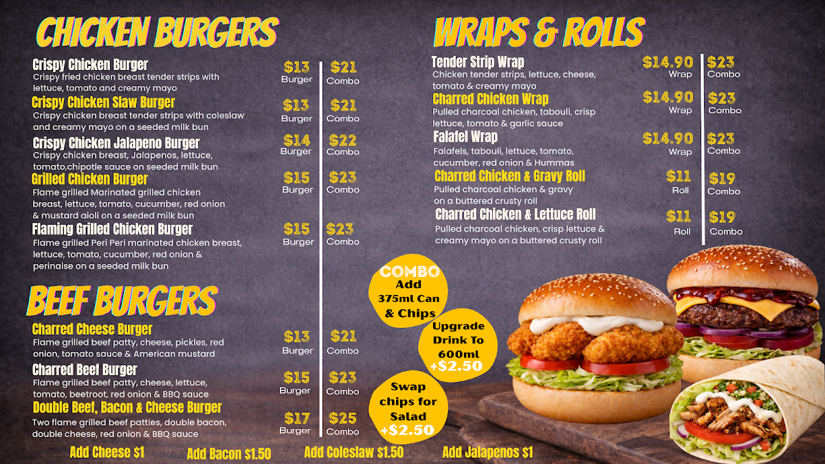 Menu, Charred Chicken Co