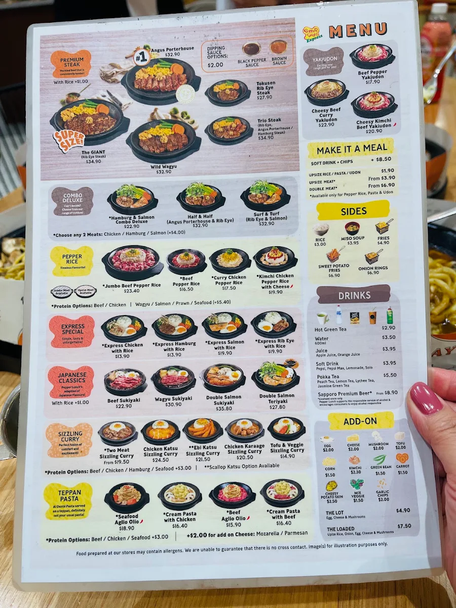 Menu, Pepper Lunch Express City Cross Adelaide