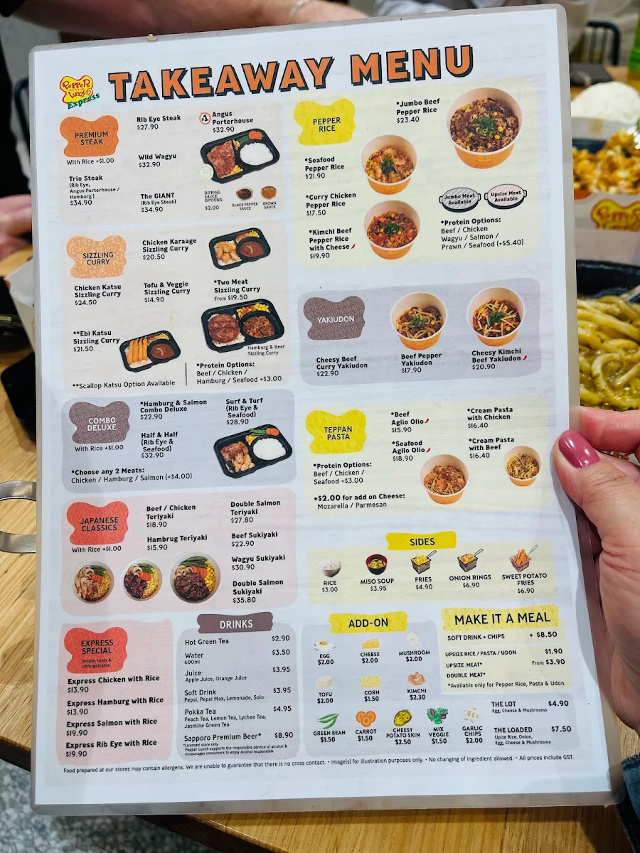 Menu, Pepper Lunch Express City Cross Adelaide