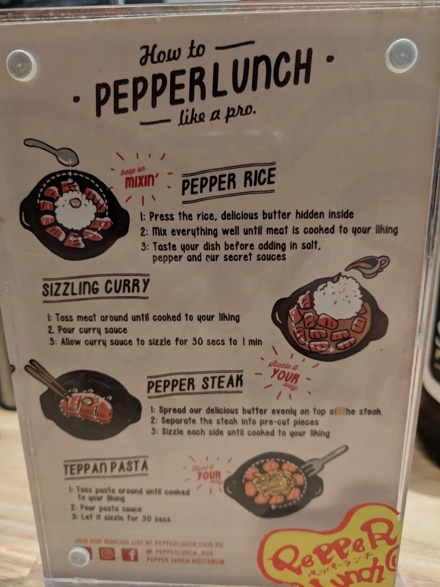 Menu, Pepper Lunch Express City Cross Adelaide