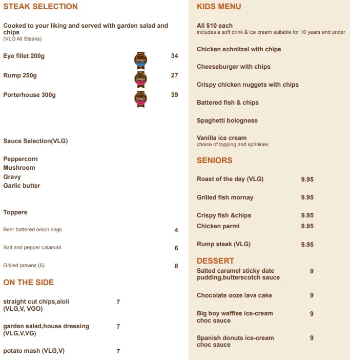 Menu, St Albans Hotel
