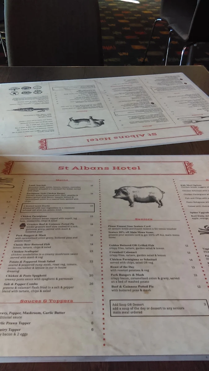 Menu, St Albans Hotel