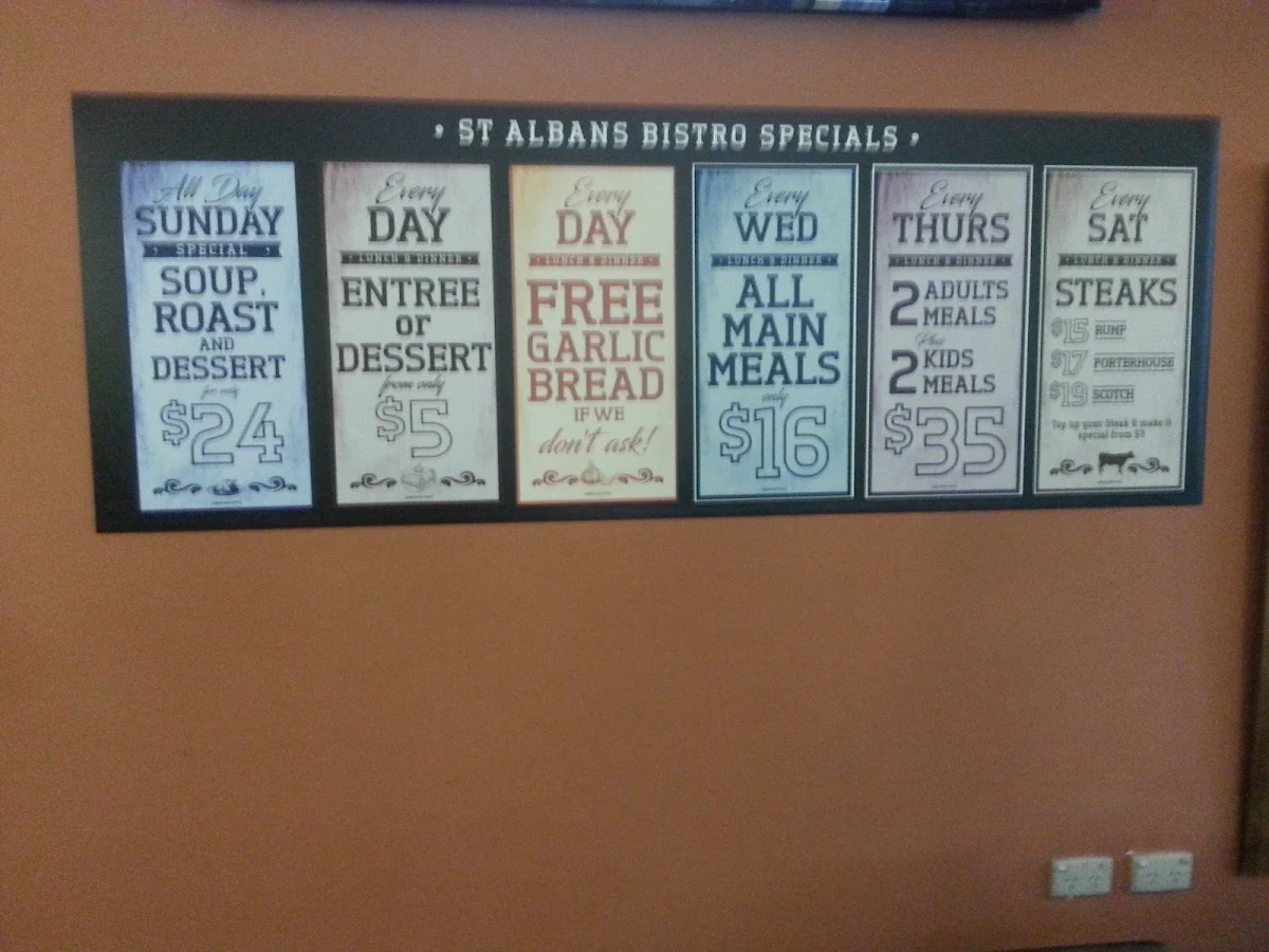 Menu, St Albans Hotel