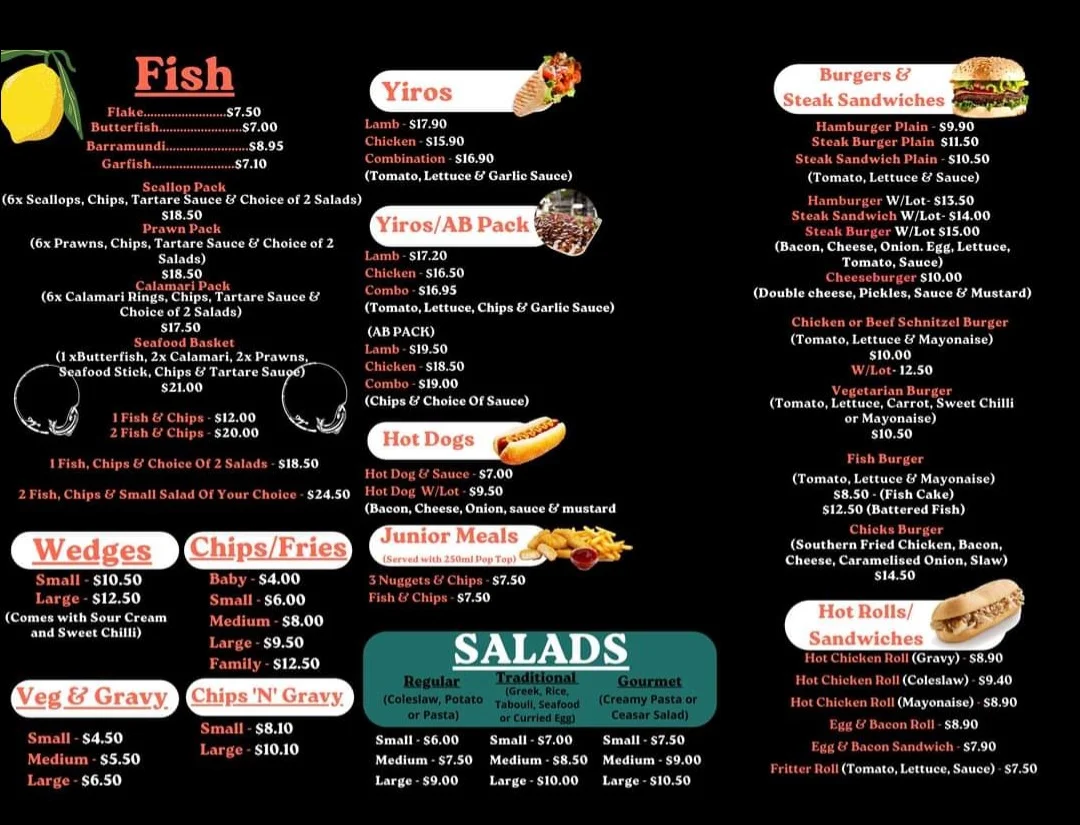 Menu, Fish'n'Chicks