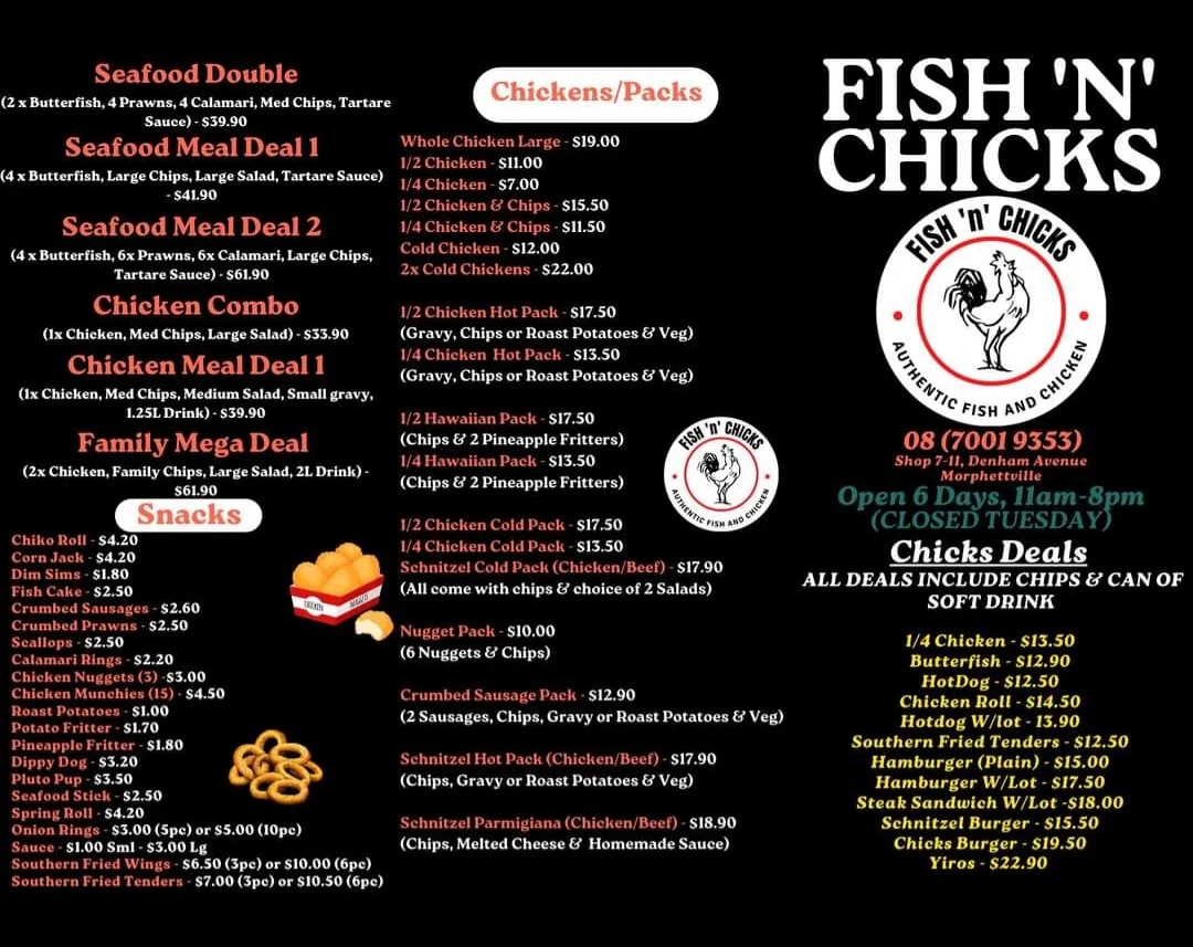 Menu, Fish'n'Chicks