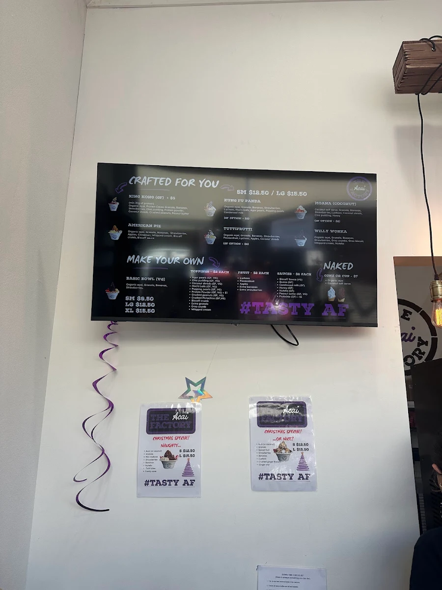 Menu, The Acai Factory